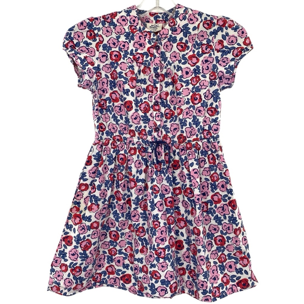 Mini Boden Pink Floral Cotton Dress with Red and Blue Accents
